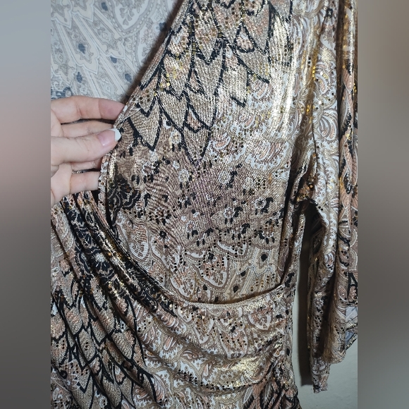 Vintage Y2K JBS Top Gold Pattern Glitter Cold Shoulder - Picture 11 of 16